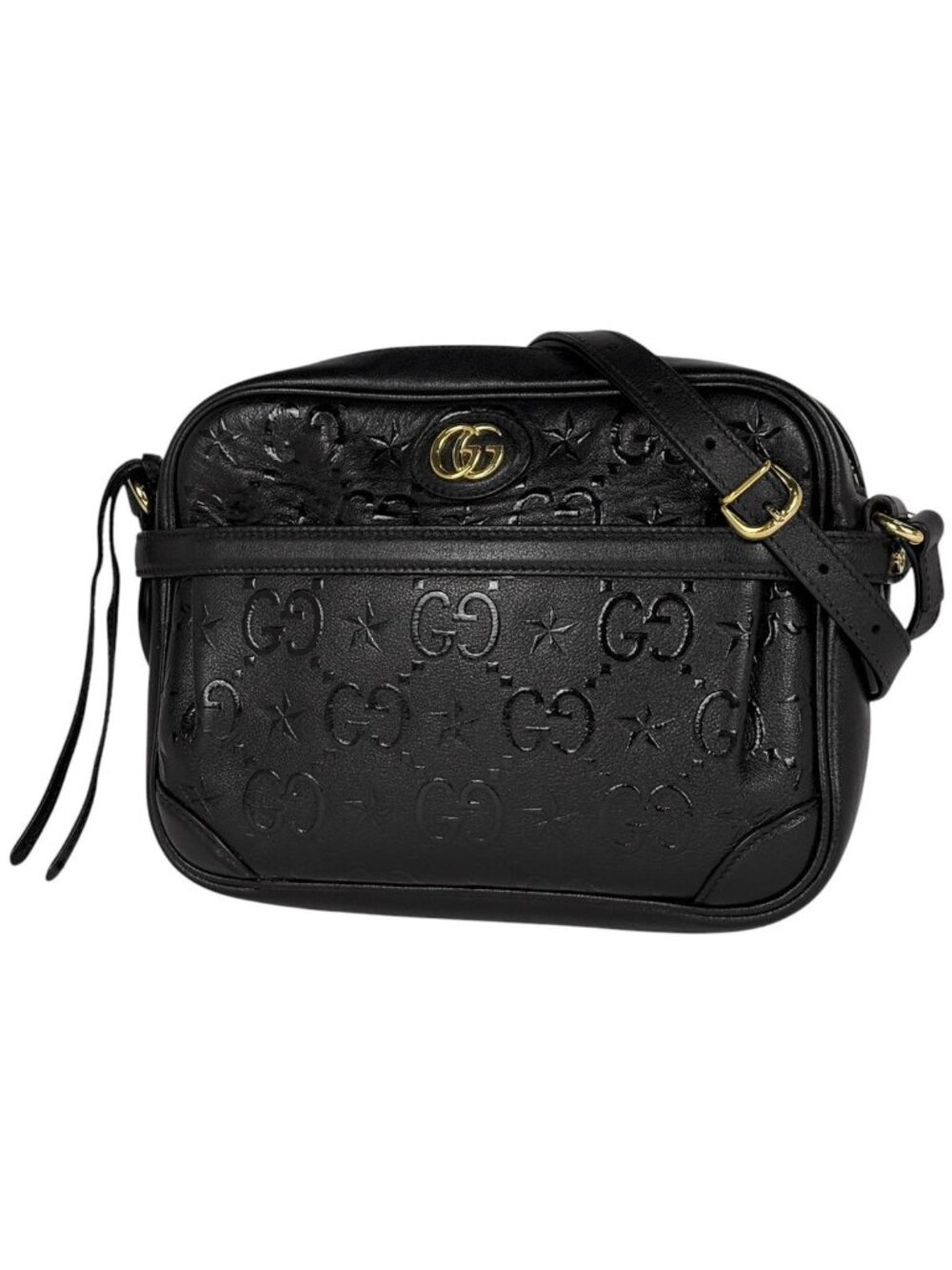 Gucci GG Pattern Shoulder Bag Star Leather Black